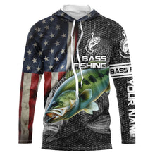 Load image into Gallery viewer, Largemouth Bass fishing American flag custom skull fishing shirts for men Performance Long Sleeve NQS1085