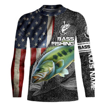 Load image into Gallery viewer, Largemouth Bass fishing American flag custom skull fishing shirts for men Performance Long Sleeve NQS1085