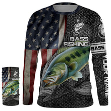 Load image into Gallery viewer, Largemouth Bass fishing American flag custom skull fishing shirts for men Performance Long Sleeve NQS1085