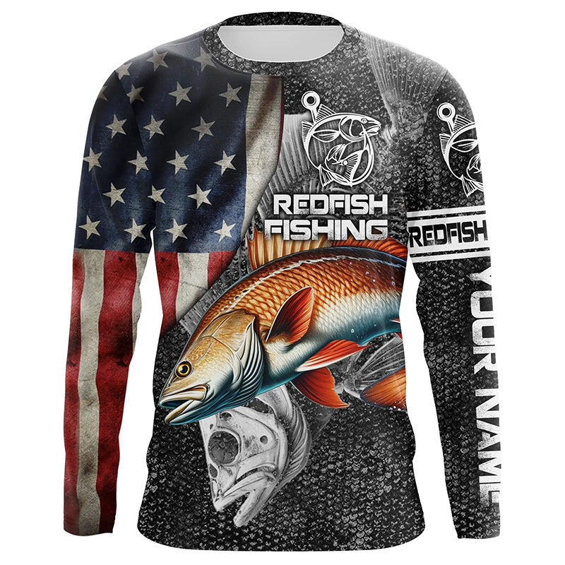 Redfish fishing American flag patriotic Long Sleeve UV protection Custom fishing shirts NQS1086