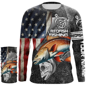 Redfish fishing American flag patriotic Long Sleeve UV protection Custom fishing shirts NQS1086