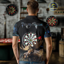 Load image into Gallery viewer, Personalized Black and Blue Camo Moose Darts Shirts For Men Custom Darts Team Jerseys NQS10975