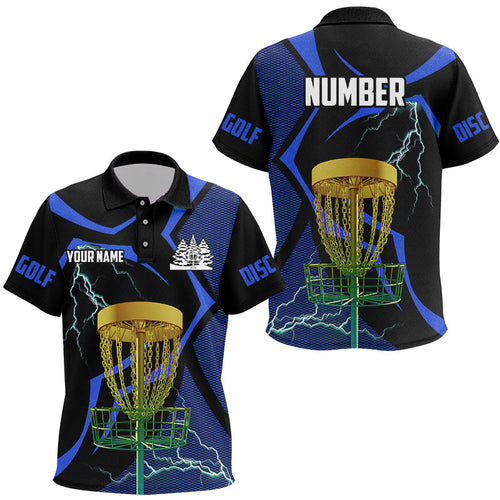 Black & Blue Kid disc golf polos shirt custom lightning thunder disc golf basket, disc golf gift NQS9088