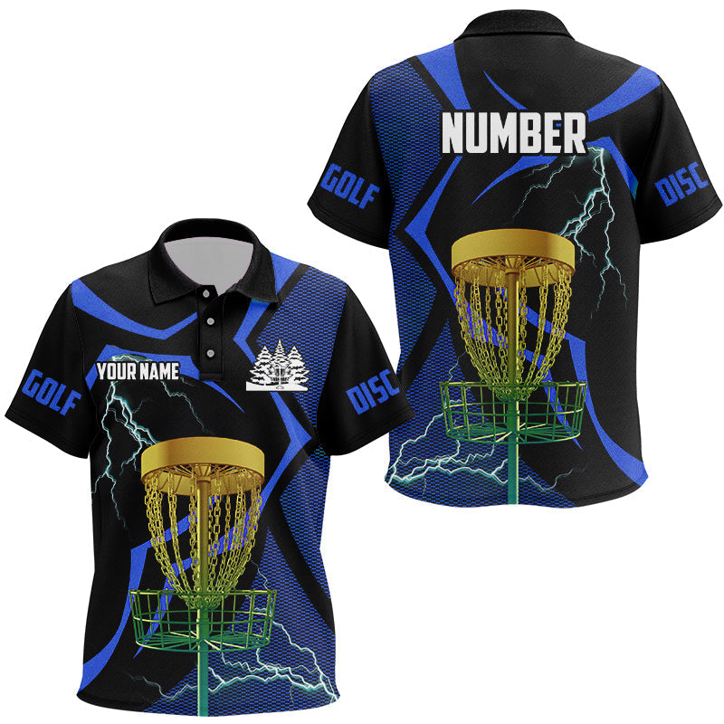 Black & Blue Kid disc golf polos shirt custom lightning thunder disc golf basket, disc golf gift NQS9088