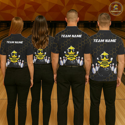Black and Gold Funny Bee Bowling Shirts for Men Custom Team Bowling Jerseys, Gift For Bowlers NQS11582