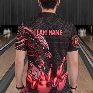 Black and Red Dragon Tribal Bowling Polo, 1/4 Zip Shirts For Men Custom Retro Bowling Team Jerseys NQS9629