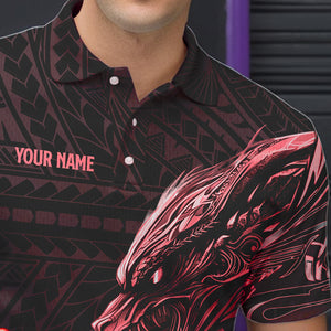 Black and Red Dragon Tribal Bowling Polo, 1/4 Zip Shirts For Men Custom Retro Bowling Team Jerseys NQS9629