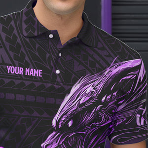 Black and Purple Dragon Tribal Bowling Polo, 1/4 Zip Shirts For Men Custom Retro Bowling Team Jerseys NQS9630