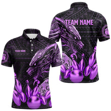 Load image into Gallery viewer, Black and Purple Dragon Tribal Bowling Polo, 1/4 Zip Shirts For Men Custom Retro Bowling Team Jerseys NQS9630