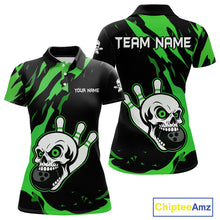 Load image into Gallery viewer, Black and Green Skull Bowling Shirts for Women Custom Team bowling jersey, gift for bowlers NQS11709