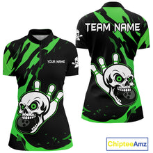 Load image into Gallery viewer, Black and Green Skull Bowling Shirts for Women Custom Team bowling jersey, gift for bowlers NQS11709