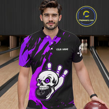 Load image into Gallery viewer, Black and Purple Skull Bowling Shirts for Men Custom Team bowling jersey, gift for bowlers NQS11710