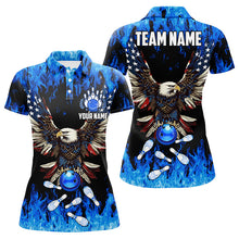 Load image into Gallery viewer, Blue flame Women bowling polo shirts Custom American flag Eagle Team bowling shirt, gift for bowlers NQS7403