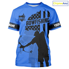 Load image into Gallery viewer, Carp hunter bowfishing black and blue American flag Custom UV sun protection Long sleeve Fishing Shirt NQS9818