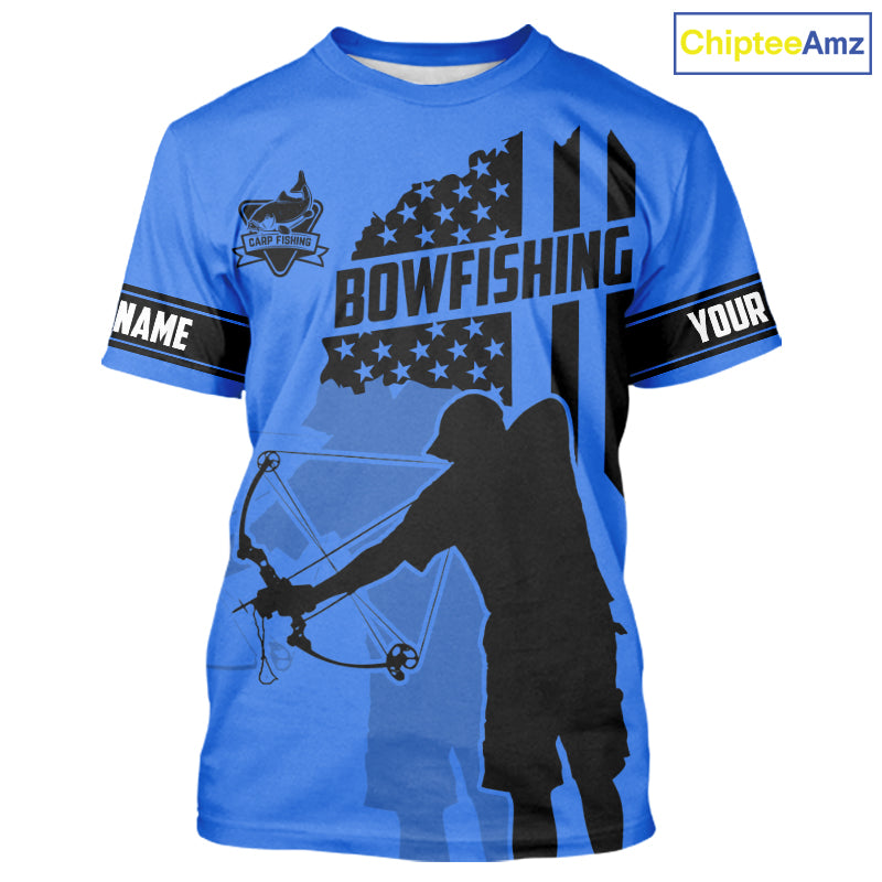 Carp hunter bowfishing black and blue American flag Custom UV sun protection Long sleeve Fishing Shirt NQS9818