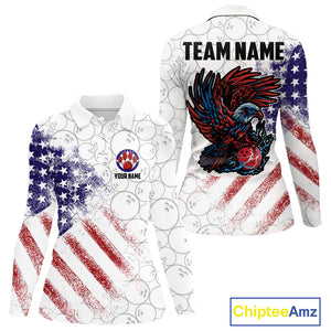 Retro American Flag white camo Eagle Bowling Shirt for Women Custom Patriotic Bowling Team Jersey NQS9819
