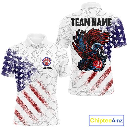 Retro American Flag white camo Eagle Bowling Shirt for Men Custom Patriotic Bowling Team Jersey NQS9819