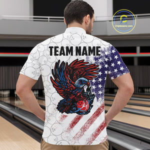 Retro American Flag white camo Eagle Bowling Shirt for Men Custom Patriotic Bowling Team Jersey NQS9819