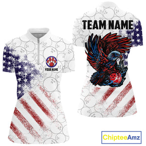 Retro American Flag white camo Eagle Bowling Shirt for Women Custom Patriotic Bowling Team Jersey NQS9819
