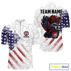 Retro American Flag white camo Eagle Bowling Shirt for Men Custom Patriotic Bowling Team Jersey NQS9819