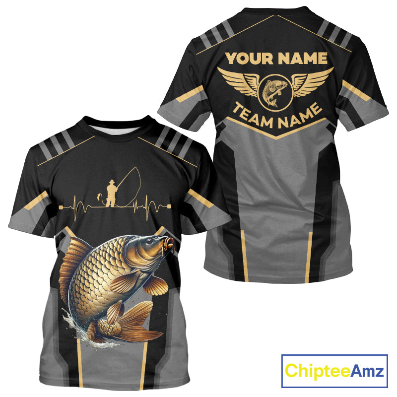 Personalized Black Carp Fishing jerseys, Team Carp Fishing Long Sleeve tournament shirts| Yellow NQS9822