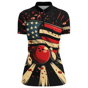 American Flag Retro bowling Women Polo, Quarter Zip shirts, Custom Patriotic Bowling Team Jerseys NQS7731