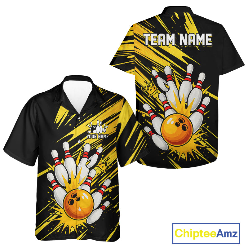 Black and Yellow Bowling Hawaiian Shirt Custom Bowling Team shirts for bowlers NQS10365