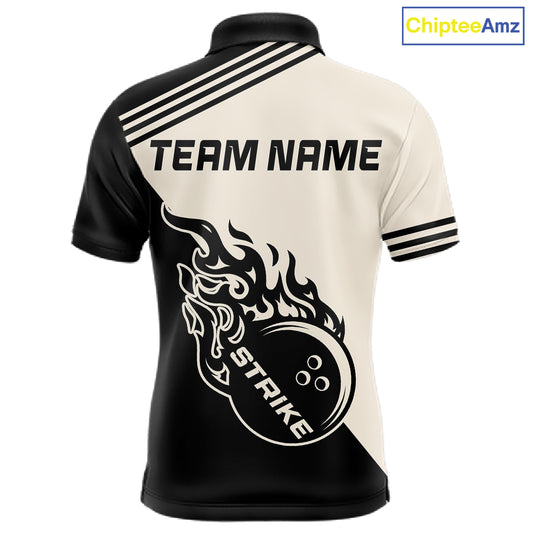 Custom Retro Beige and Black Flame Bowling Shirts For Men, Vintage Team Bowling League jerseys NQS11590