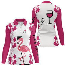 Load image into Gallery viewer, White Pink womens golf shirt Flamingo Golf &amp; wine custom name womens golf polo shirt NQS5117