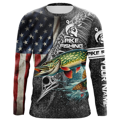 Northern Pike Fishing American Flag Custome Name 3D All Over Printed Shirts Personalized Fishing gift NQS339