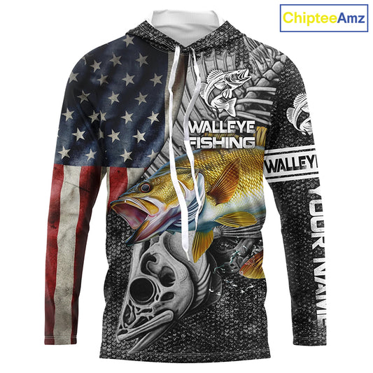 Walleye Fishing American Flag patriotic Custome 3D All Over Printed Shirts Personalized Fishing gift NQS340