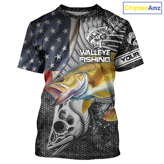 Walleye Fishing American Flag patriotic Custome 3D All Over Printed Shirts Personalized Fishing gift NQS340