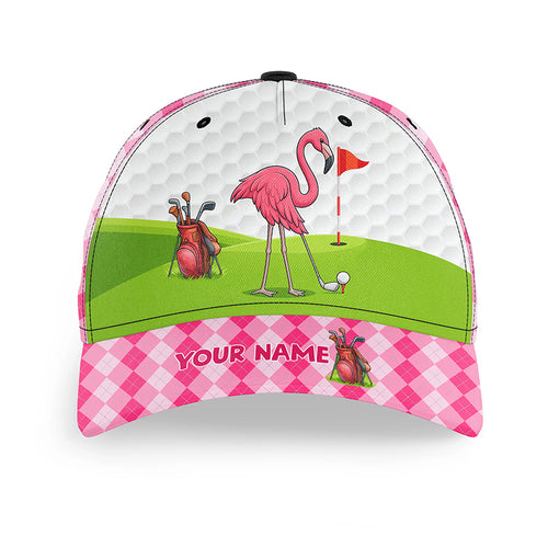 Funny Flamingo Golfer hat custom pink and white argyle pattern golf sun hats, unique golf gifts NQS9933
