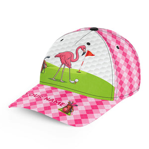 Funny Flamingo Golfer hat custom pink and white argyle pattern golf sun hats, unique golf gifts NQS9933