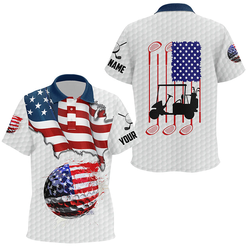 American flag white Golf ball Kid golf polo shirts Custom Golf Shirts For Kid, Patriotic Golf Gift NQS7738