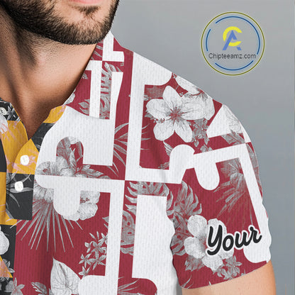 Maryland Flag tropical flower pattern Mens Golf polo shirts Custom mens patriotic golf shirts NQS10064