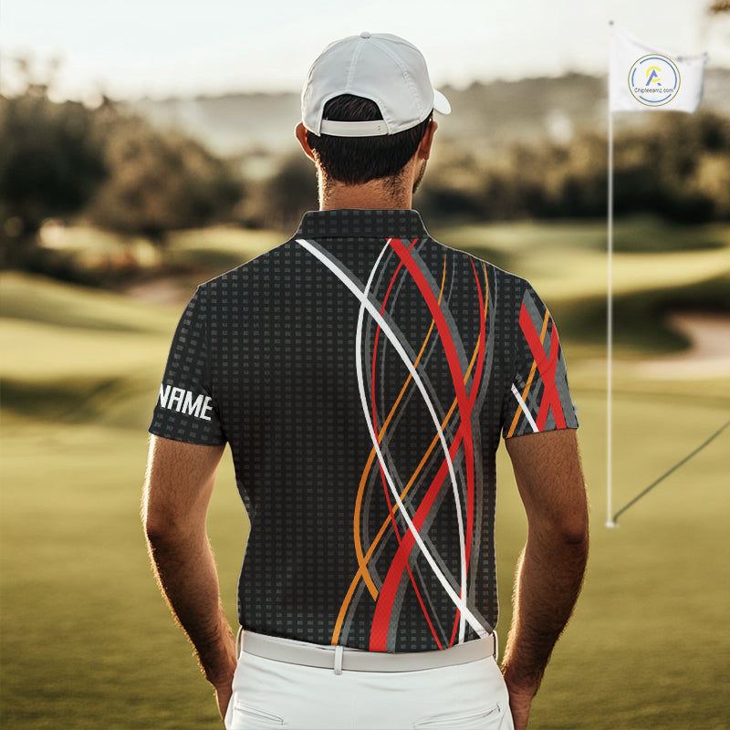 Mens Golf polo shirts flame golf ball sport Custom golf outfit for men, unique golf gifts | Black NQS10066