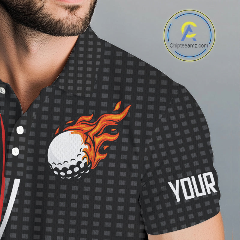 Mens Golf polo shirts flame golf ball sport Custom golf outfit for men, unique golf gifts | Black NQS10066