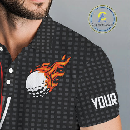 Mens Golf polo shirts flame golf ball sport Custom golf outfit for men, unique golf gifts | Black NQS10066