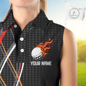 Women Sleeveless Golf polo shirts flame golf ball sport Custom golf outfit for ladies | Black NQS10066