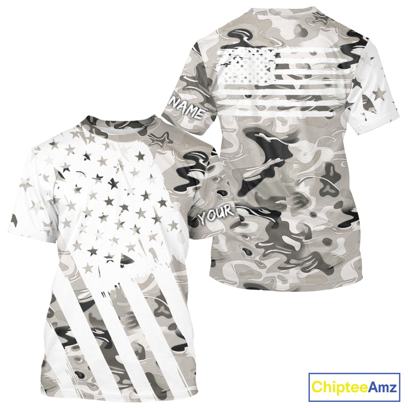 American flag Light gray camo fishing personalized patriotic UV Protection camouflage Fishing jersey NQS10367