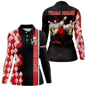 Black and Red Argyle Pattern Bowling Beer Custom Bowling Shirts For Women Bowling Team League Jerseys NQS8418