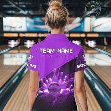 Load image into Gallery viewer, Women bowling polo, 1/4 zip shirts Custom purple lightning thunder Bowling Team Jersey Bowlers Gift NQS10591