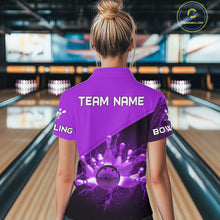 Load image into Gallery viewer, Women bowling polo, 1/4 zip shirts Custom purple lightning thunder Bowling Team Jersey Bowlers Gift NQS10591