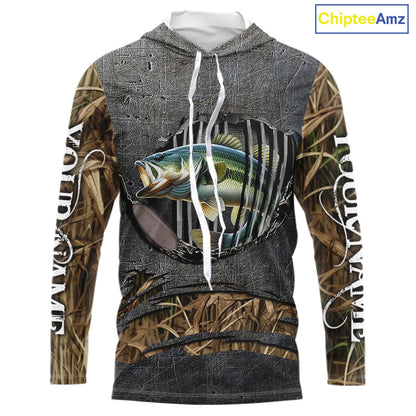 Largemouth Bass fishing camo metal grunge pattern Custom bass fishing jerseys bass tournament shirt NQS11369