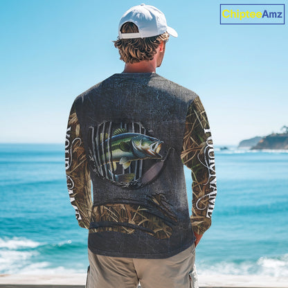 Largemouth Bass fishing camo metal grunge pattern Custom bass fishing jerseys bass tournament shirt NQS11369