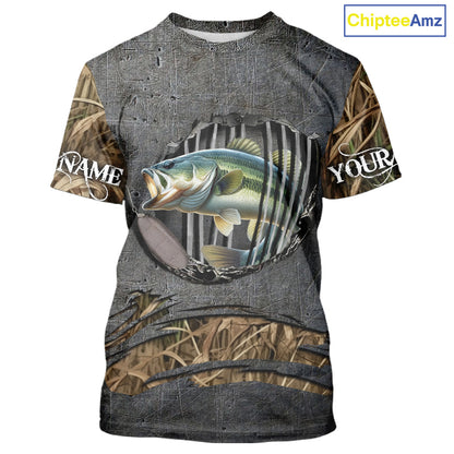 Largemouth Bass fishing camo metal grunge pattern Custom bass fishing jerseys bass tournament shirt NQS11369