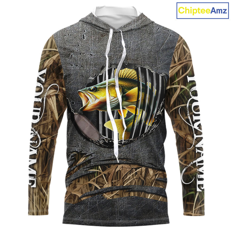 Walleye fishing camo metal grunge pattern Custom walleye fishing shirts walleye fishing gifts NQS11370