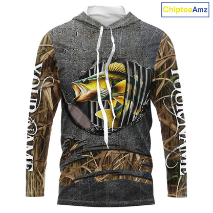 Walleye fishing camo metal grunge pattern Custom walleye fishing shirts walleye fishing gifts NQS11370