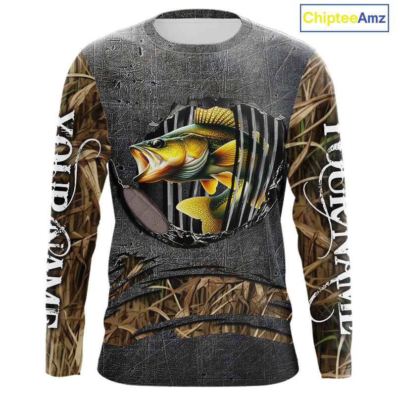 Walleye fishing camo metal grunge pattern Custom walleye fishing shirts walleye fishing gifts NQS11370